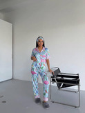 ست بلوز استین کوتاه و شلوار فلامینگو